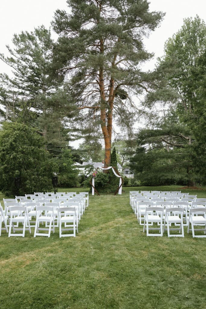 Backyard wedding ceremony set up in Metro Detroit