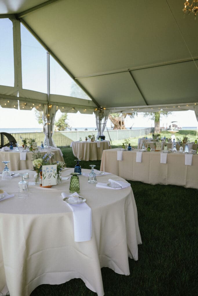 Elevated backyard wedding reception set up