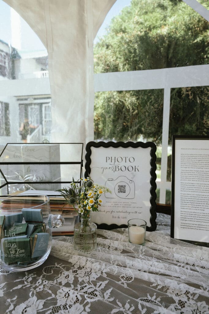 Elevated backyard wedding details