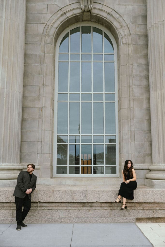 Engagement Photos outside the Detroit Central Station