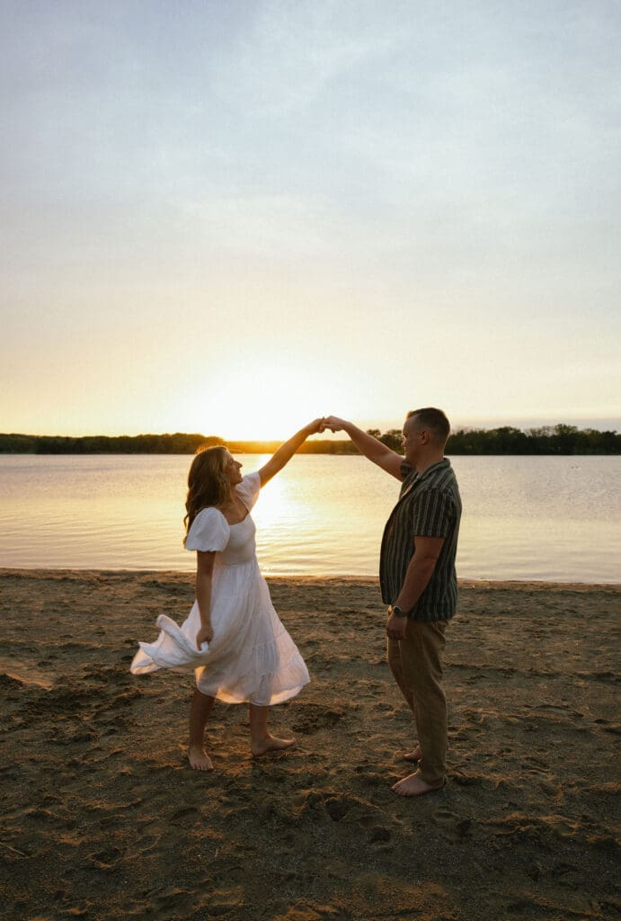 Engagement session during golden hour at Stony Creek Metropark