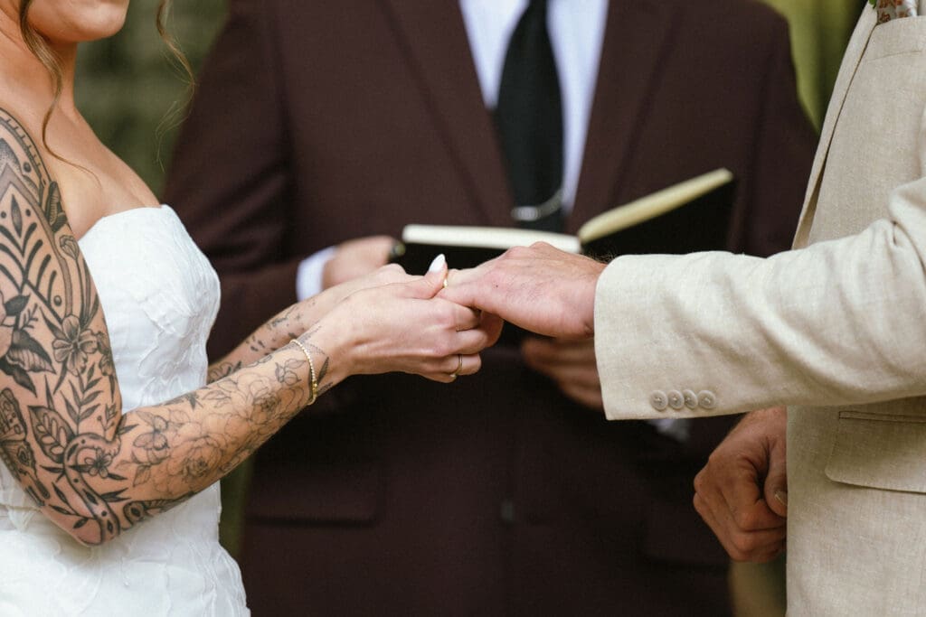 Photo of wedding rings being exchanged