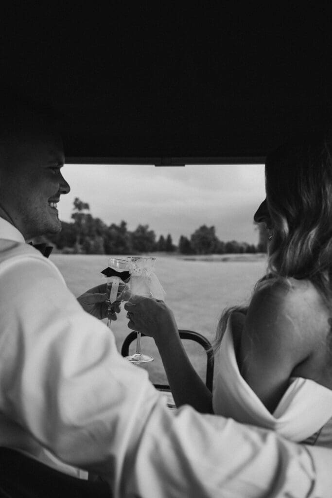 How to feel comfortable in front of the camera: Photo of a couple getting married at Pine Knob in Clarkston, MI